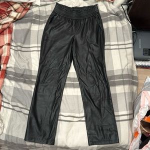 Joie Stretchy Black Pleather High Waist Straight-Leg Pants